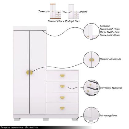 Imagem de Cômoda Roupeiro Allure 4 Gavetas 2 Portas com Prateleiras Branco G98 - Gran Belo