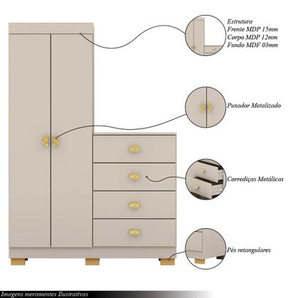 Imagem de Cômoda Roupeiro Allure 4 Gavetas 2 Portas com Prateleiras Fendi G98 - Gran Belo