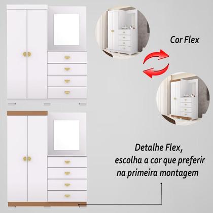 Imagem de Cômoda Roupeiro Com Espelho 2 Portas 4 Gavetas Cristal