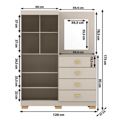 Imagem de Cômoda Roupeiro Com Espelho 2 Portas 4 Gavetas Cristal