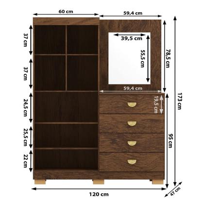 Imagem de Cômoda Roupeiro Com Espelho 2 Portas 4 Gavetas Cristal