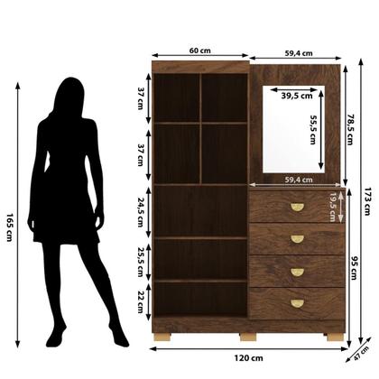Imagem de Cômoda Roupeiro Com Espelho 2 Portas 4 Gavetas Cristal