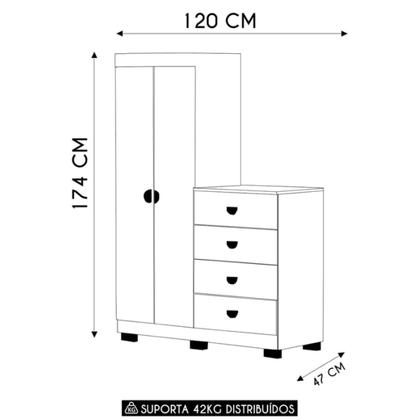 Imagem de Cômoda Roupeiro Cristal 4 Gavetas 2 Portas Nature - Vila Rica