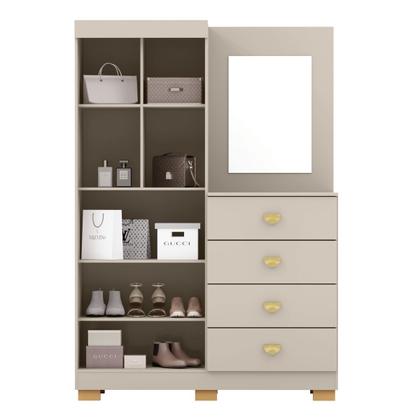 Imagem de Cômoda Roupeiro Cristal c/ Espelho 4 Gavetas 2 Portas Fendi - Vila Rica