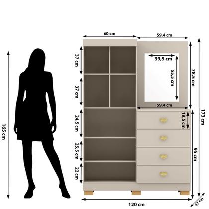 Imagem de Cômoda Roupeiro Cristal c/ Espelho 4 Gavetas 2 Portas Fendi - Vila Rica
