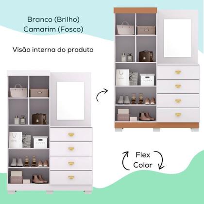 Imagem de Comoda Roupeiro Espelho 120 Cm 2 Portas 20034 Branco Camarim Flex