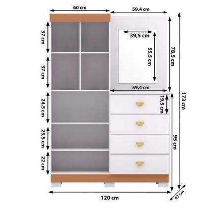 Imagem de Comoda Roupeiro Espelho 120 Cm 2 Portas 20034 Branco Camarim Flex