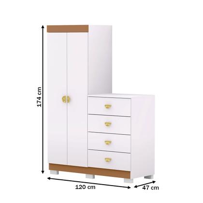 Imagem de Cômoda Roupeiro Taywan 2 Portas 4 Gavetas Branco/Camarim - Pnr Móveis