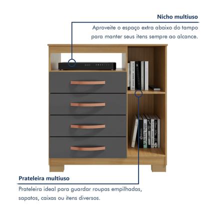 Imagem de Cômoda Sapateira 1 Porta 4 Gavetas Itapema