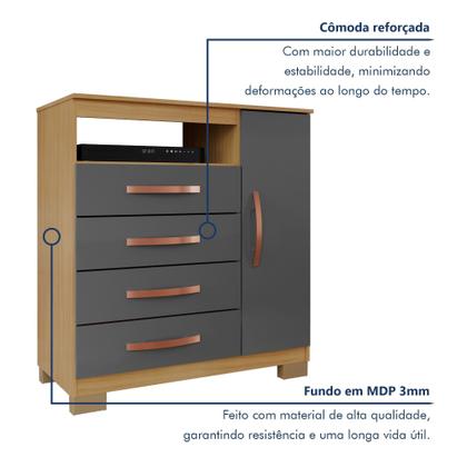 Imagem de Cômoda Sapateira 1 Porta 4 Gavetas Itapema