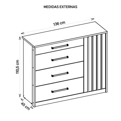 Imagem de Cômoda Sapateira 1 Porta 4 Gavetas Marrom Palacius Caemmun