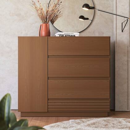 Imagem de Cômoda Sapateira 1 Porta 4 Gavetas Samambaia CabeCasa MadeiraOriginals Marrom/Freijó