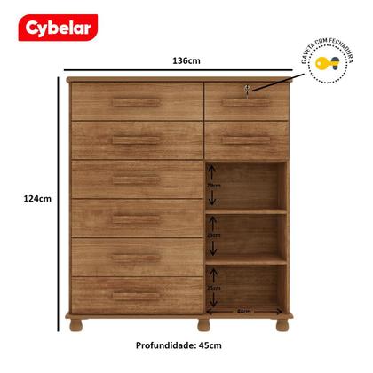 Imagem de Cômoda Sapateira 1 Porta 8 Gavetas Grande Casal com Chaveadura Portugal