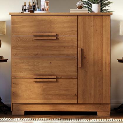 Imagem de Cômoda Sapateira 4 Gavetas 1 Porta Multiuso para Quarto Grande Adulto Organizador Roupas Bréscia