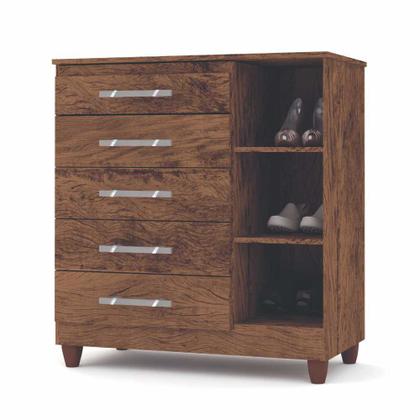 Imagem de Cômoda Sapateira 5 Gavetas e 1 Porta Line 2001680 Imbuia Rustico Vila Rica