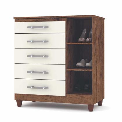 Imagem de Cômoda Sapateira 5 Gavetas e 1 Porta Line 2001691 Imbuia Rustico Champanhe Vila Rica