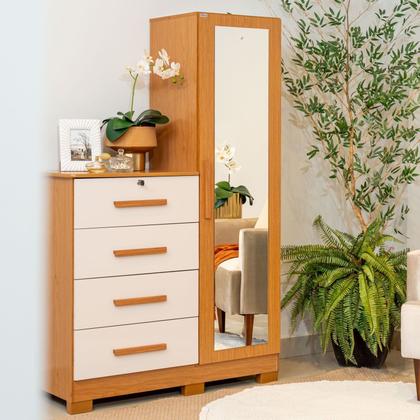 Imagem de Cômoda Sapateira com Espelho 4 Gavetas 1 Porta Cancun Espresso Móveis Bege/Cinamomo/Off White