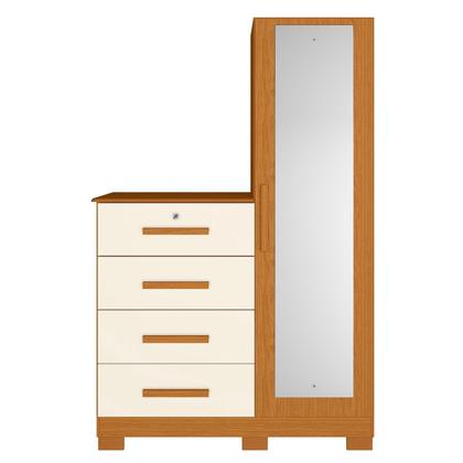 Imagem de Cômoda Sapateira com Espelho 4 Gavetas 1 Porta Cancun Espresso Móveis Bege/Cinamomo/Off White