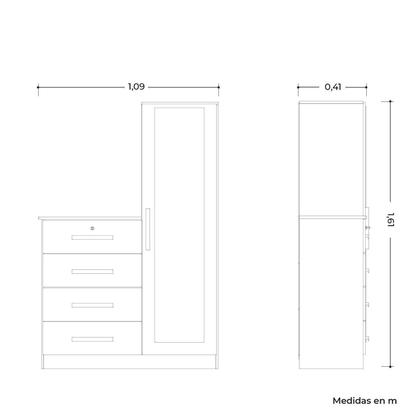 Imagem de Cômoda Sapateira com Espelho 4 Gavetas 1 Porta Cancun Espresso Móveis Cinamomo/Off White