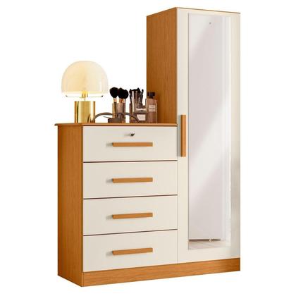 Imagem de Cômoda Sapateira com Espelho 4 Gavetas 1 Porta Cancun Espresso Móveis Cinamomo/Off White