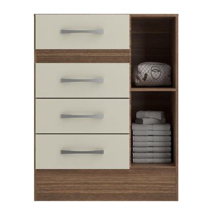 Imagem de Cômoda Sapateira Grande 4 Gavetas 1 Porta Castanho/OffWhite