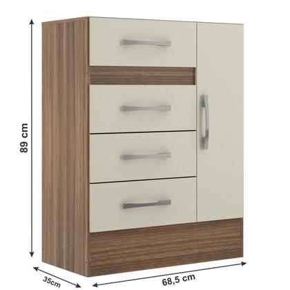 Imagem de Cômoda Sapateira Grande 4 Gavetas 1 Porta Castanho/OffWhite