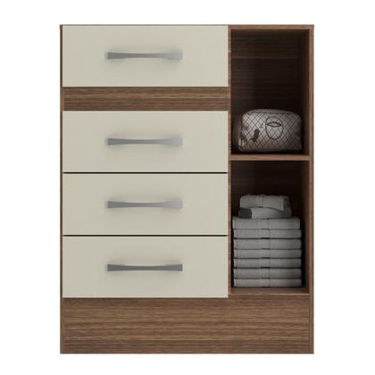 Imagem de Cômoda Sapateira Grande 4 Gavetas 1 Porta Castanho/OffWhite