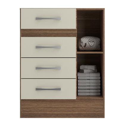 Imagem de Cômoda Sapateira Grande 4 Gavetas 1 Porta Marrom/Castanho/Offwhite