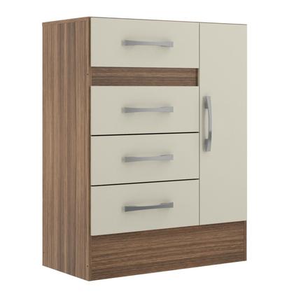 Imagem de Cômoda Sapateira Grande 4 Gavetas 1 Porta Marrom/Castanho/Offwhite