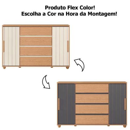 Imagem de Cômoda Sapateira Grande 4 Gavetas 2 Portas Evidência Freijó Off White Titanium