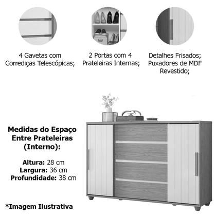 Imagem de Cômoda Sapateira Grande 4 Gavetas 2 Portas Flex Evidência