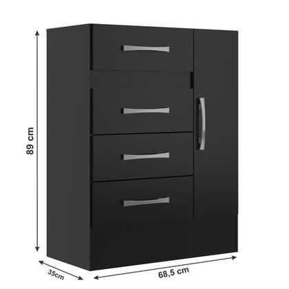 Imagem de Cômoda Sapateira Grande Duquesa 4 Gavetas 1 Porta Preto