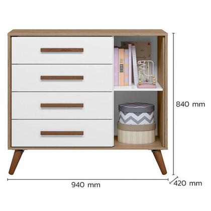 Imagem de Cômoda Sapateira Infantil 1 Porta 4 Gavetas Freijó Toq/Branco Q Encanto Retrô - Qmovi