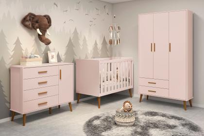 Imagem de Comoda Sapateira Infantil Isis 4 Gavetas e 1 Porta Rosa Fosco - Reller