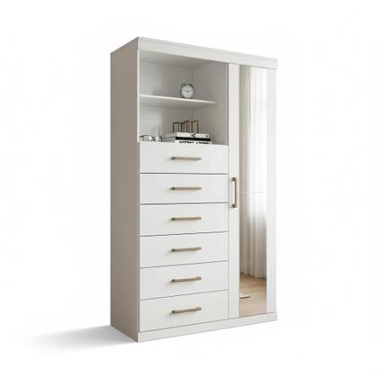 Imagem de Cômoda Sapateira Multiuso 6 Gavetas 1 Porta com Espelho Marabá Branco