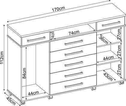 Imagem de Cômoda Sapateira P/ Roupas e Objetos Sala Escritório Quarto Casal/Solteiro 7 Gavetas 2 Portas C/ Rodízios London