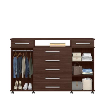 Imagem de Cômoda Sapateira P/ Roupas e Objetos Sala Escritório Quarto Casal/Solteiro 7 Gavetas 2 Portas C/ Rodízios London