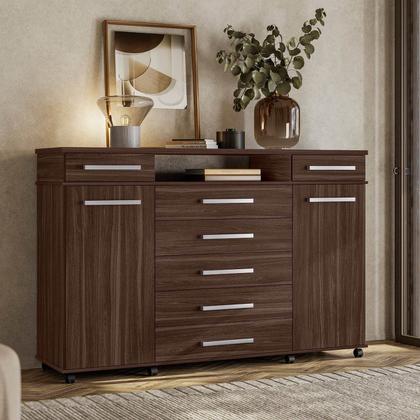 Imagem de Cômoda Sapateira P/ Roupas e Objetos Sala Escritório Quarto Casal/Solteiro 7 Gavetas 2 Portas C/ Rodízios London