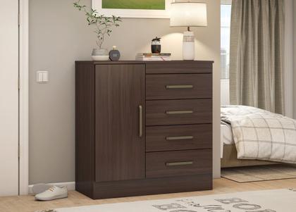 Imagem de Cômoda Sapateira P/ Roupas Quarto Casal/Solteiro 4 Gavetas 1 Porta 1 Prateleira Removível Montevideu