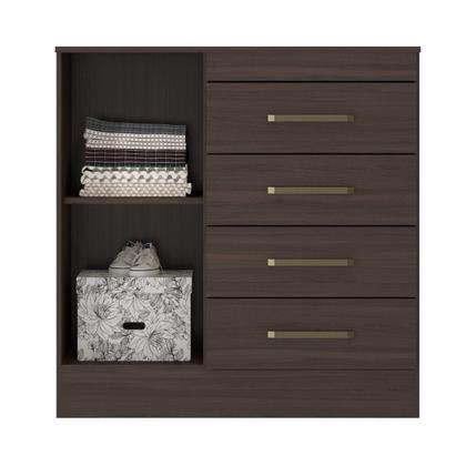 Imagem de Cômoda Sapateira P/ Roupas Quarto Casal/Solteiro 4 Gavetas 1 Porta 1 Prateleira Removível Montevideu