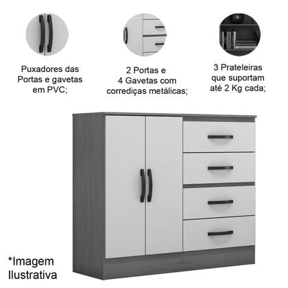 Imagem de Cômoda Sapateira para Quarto 2 Portas 4 Gavetas Lisa