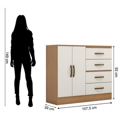 Imagem de Cômoda Sapateira para Quarto 2 Portas 4 Gavetas Lisa