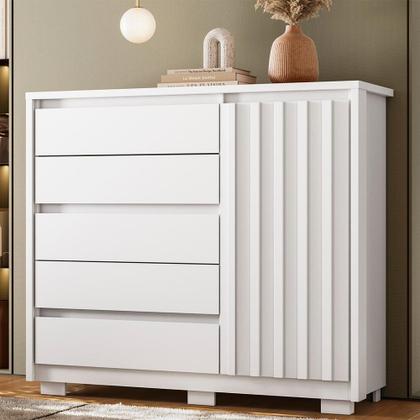 Imagem de Cômoda Sapateira Quarto Duetto 05 gavetas e 1 Porta Ripada