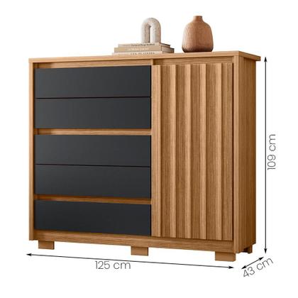 Imagem de Cômoda Sapateira Quarto Duetto 05 gavetas e 1 Porta Ripada