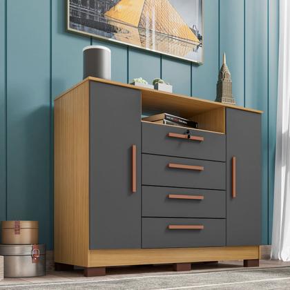 Imagem de Cômoda Sapateira Rack para Quarto 2 Portas 4 Gavetas Madri