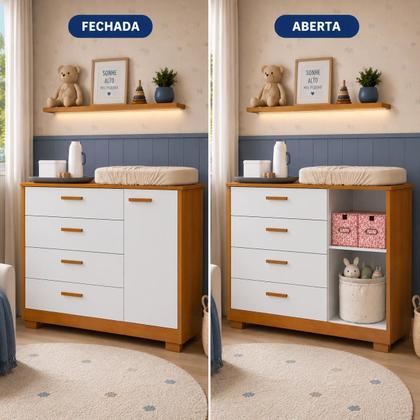 Imagem de Cômoda Sapateira Zaki para Quarto de Bebê 100% MDF Branco/Fosco/Savana