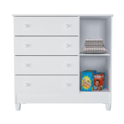 Imagem de Cômoda Selena e Guarda Roupa Infantil New Selena 4 Portas Branco Brilho  Carolina Móveis