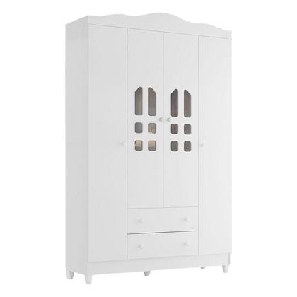 Imagem de Cômoda Selena e Guarda Roupa Infantil New Selena 4 Portas Branco Brilho  Carolina Móveis