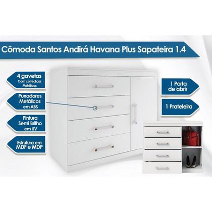 Imagem de Cômoda Solteiro 1.4 Plus 1 Porta e 4 Gavetas Branco - Santos Andirá