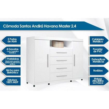 Imagem de Cômoda Solteiro Master c/ 2 Portas 1 Nicho e 4 Gavetas Branco - Santos Andirá